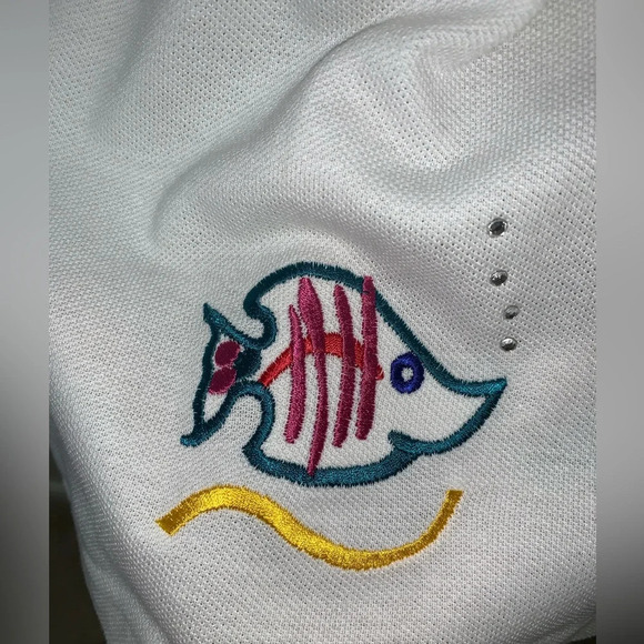 Infinity Vintage White Fish/Cruise/Coastal Embroidered Short/Top‎ set Medium - Picture 5 of 11